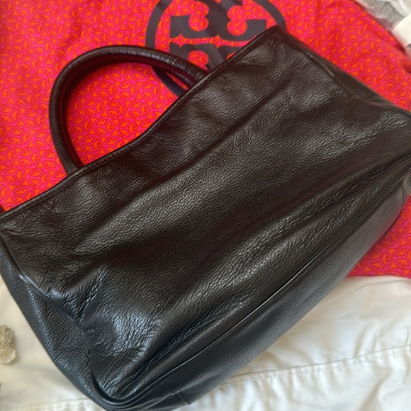 Tory Burch Horsebit Jaden Black Pebbled Leather Satchel Shoulder Bag - Picture 5 of 7